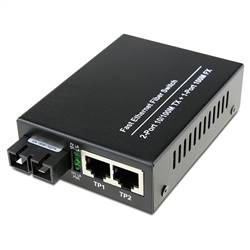 Dual Fiber 10/100Base-TX to 100Base-FX Fast Ethernet Fiber Media Converter, 1-port Fiber & 2-port RJ45, 1310nm MMF, 2km