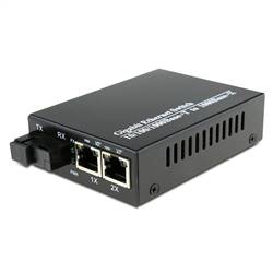 Single Fiber Gigabit Ethernet WDM / BiDi Fiber Media Converter, 1-port Fiber & 2-port RJ45, Tx:1550nm/Rx:1310nm, SMF, 20km
