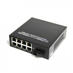 Single Fiber Gigabit Ethernet WDM / BiDi Fiber Media Converter, 1-port Fiber & 8-port RJ45, Tx:1310nm/Rx:1550nm, SMF, 20km