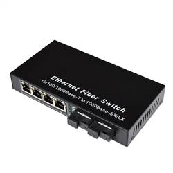 Single Fiber Gigabit Ethernet WDM / BiDi Fiber Media Converter, 2-port Fiber & 4-port RJ45, Tx:1310nm/Rx:1550nm, SMF, 20km
