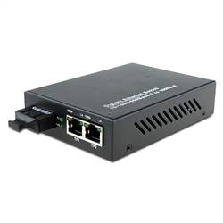 Dual Fiber 10/100/1000Base-TX to 1000Base-LX/LH Gigabit Ethernet Fiber Media Converter, 1-port Fiber & 2-port RJ45, 1310nm SMF, 10km