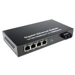 Dual Fiber 10/100/1000Base-TX to 1000Base-SX Gigabit Ethernet Fiber Media Converter, 1-port Fiber & 4-port RJ45, 850nm MMF, 550m