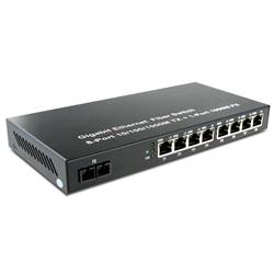 Dual Fiber 10/100/1000Base-TX to 1000Base-ZX Gigabit Ethernet Fiber Media Converter, 1-port Fiber & 8-port RJ45, 1550nm SMF, 80km