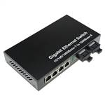 Dual Fiber 10/100/1000Base-TX to 1000Base-LX Gigabit Ethernet Fiber Media Converter, 2-port Fiber & 4-port RJ45, 1310nm MMF, 2km