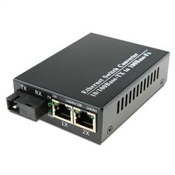 Single Fiber Fast Ethernet WDM / BiDi Fiber Media Converter, 1-port Fiber & 2-port RJ45, Tx:1550nm/Rx:1490nm, SMF, 80km