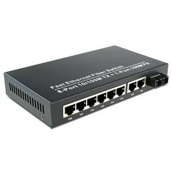 Dual Fiber 10/100Base-TX to 100Base-LX Fast Ethernet Fiber Media Converter, 1-port Fiber & 8-port RJ45, 1310nm SMF, 20km