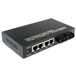 Dual Fiber 10/100Base-TX to 100Base-FX Fast Ethernet Fiber Media Converter, 2-port Fiber & 4-port RJ45, 1310nm MMF, 2km