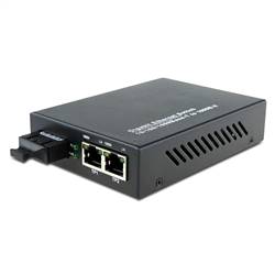 Dual Fiber 10/100/1000Base-TX to 1000Base-LX Gigabit Ethernet Fiber Media Converter, 1-port Fiber & 2-port RJ45, 1310nm MMF, 2km