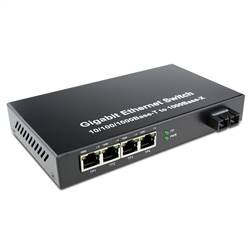 Dual Fiber 10/100/1000Base-TX to 1000Base-LX Gigabit Ethernet Fiber Media Converter, 1-port Fiber & 4-port RJ45, 1310nm MMF, 2km