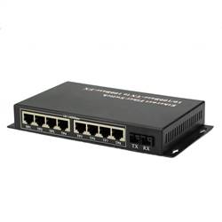 Dual Fiber 10/100M PoE Media Converter, 1-port Fiber & 8-port RJ45, 1310nm Multimode, 2km