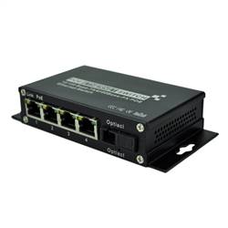 Single Fiber 10/100M PoE Media Converter, 1-port Fiber & 4-port RJ45, Tx:1550nm/Rx:1310nm, Singlemode, 20km
