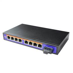 Single Fiber 10/100M PoE Media Converter, 1-port Fiber & 8-port RJ45, Tx:1310nm/Rx:1550nm, Singlemode, 20km